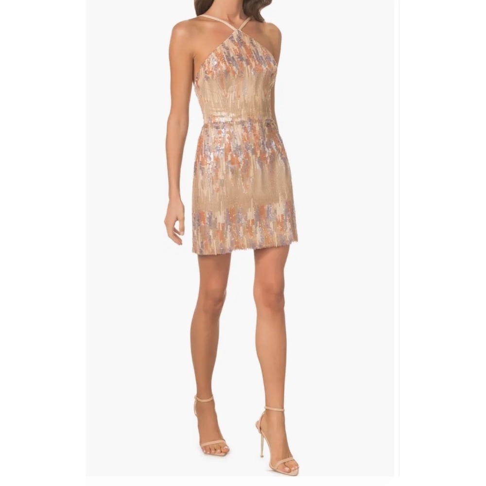 Dress the Population Victoria Sequin Halter‎ Mini Dress Cocktail Party Glam XL